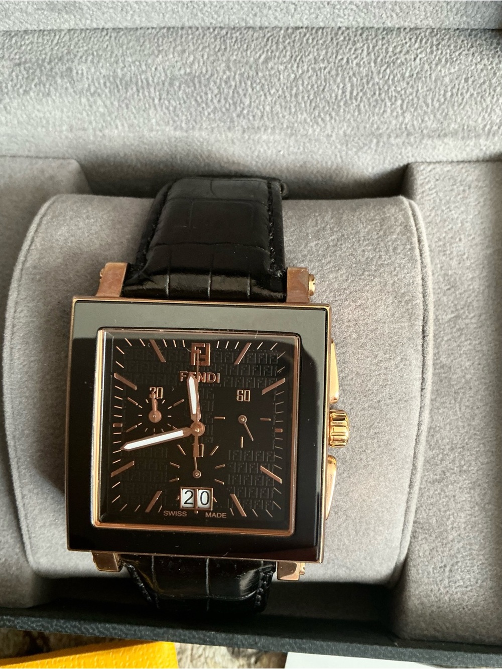 Authentic FENDI QUADRO CHRONOGRAPH DRESS watch w box and card 🔥🔥